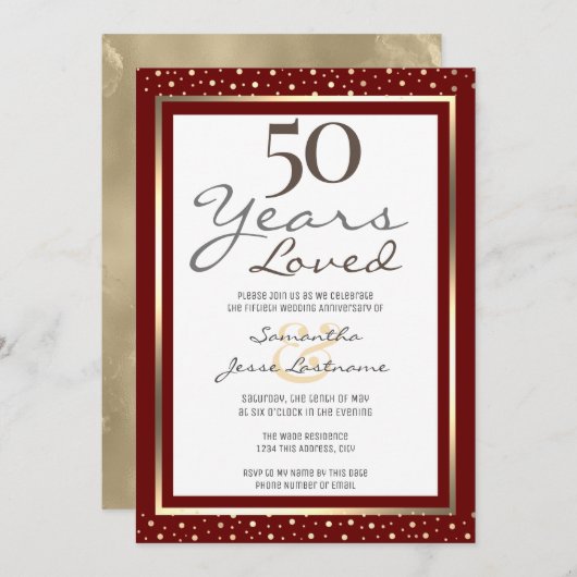 50e Jubileum voor bruiloft Elegant Gold Invitation Kaart (Voorkant / Achterkant)