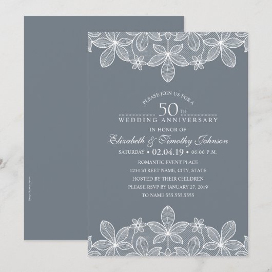 50e Jubileum voor bruiloft Elegant Luxury Lace Kaart (Voorkant / Achterkant)