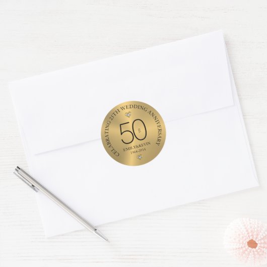 50e Jubileum voor bruiloft en Gold Design Ronde Sticker (Envelop)