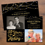 50e Jubileum voor bruiloft en nu fotopartij Kaart<br><div class="desc">Nodig uw gasten met deze 50e trouwdag uitnodiging in zwart en goud uit met retro typografie die 50 JAAR IN DE MAKING verklaart en laat u hun trouwjaar als deel van het ontwerp opnemen en hun DEN en NU foto's toevoegen. De de uitnodigingsdetails van de partij zijn op de achterkant....</div>
