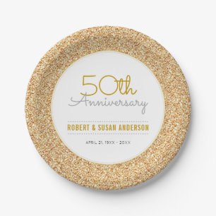 50e Jubileum voor bruiloft Faux Gold Glitter Papieren Bordje
