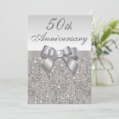50e Jubileum voor bruiloft Faux Silver Sequins & B Kaart (Staand voorkant)