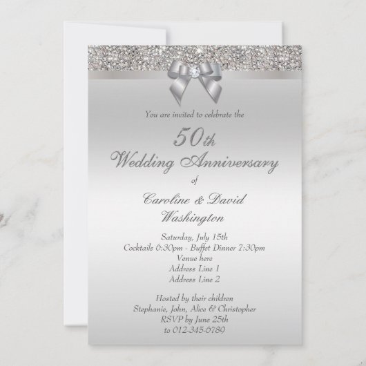 50e Jubileum voor bruiloft Faux Silver Sequins & B Kaart (Achterkant)