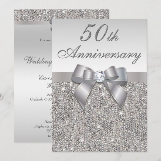 50e Jubileum voor bruiloft Faux Silver Sequins & B Kaart (Voorkant / Achterkant)
