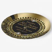 50e Jubileum voor bruiloft Floral Black & Gold 3 D Papieren Bordje (Gekanteld)