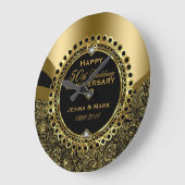 50e Jubileum voor bruiloft Floral Black & Gold Grote Klok (Hoek)