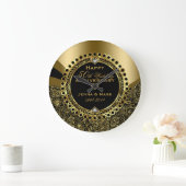 50e Jubileum voor bruiloft Floral Black & Gold Grote Klok (Huis)