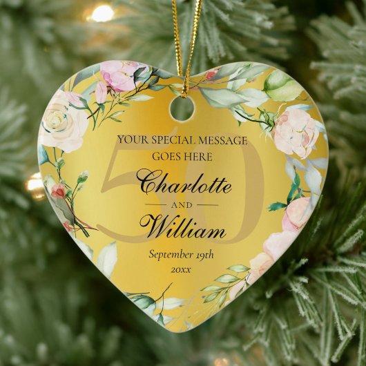 50e Jubileum voor bruiloft Floral Monogram Gold Keramisch Ornament