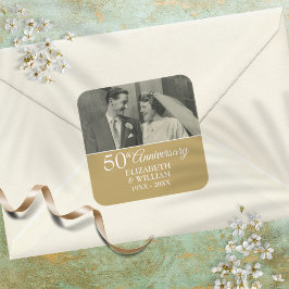 50e Jubileum voor bruiloft Foto Elegant Golden Vierkante Sticker
