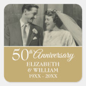 50e Jubileum voor bruiloft Foto Elegant Golden Vierkante Sticker (Voorkant)