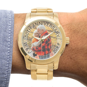 50e Jubileum voor bruiloft Foto Gold Watch Horloge