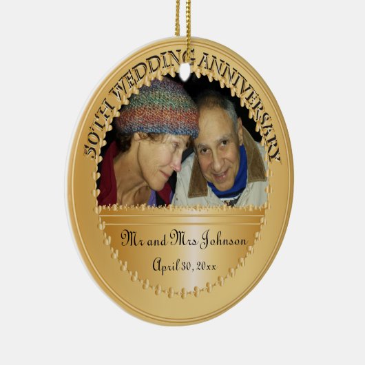 50e Jubileum voor bruiloft Foto-versiering Keramisch Ornament (Rechts)