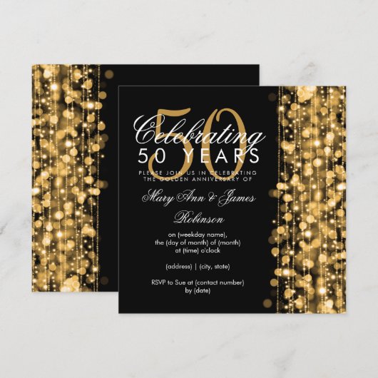 50e Jubileum voor bruiloft - Glam Gold Kaart (Voorkant / Achterkant)