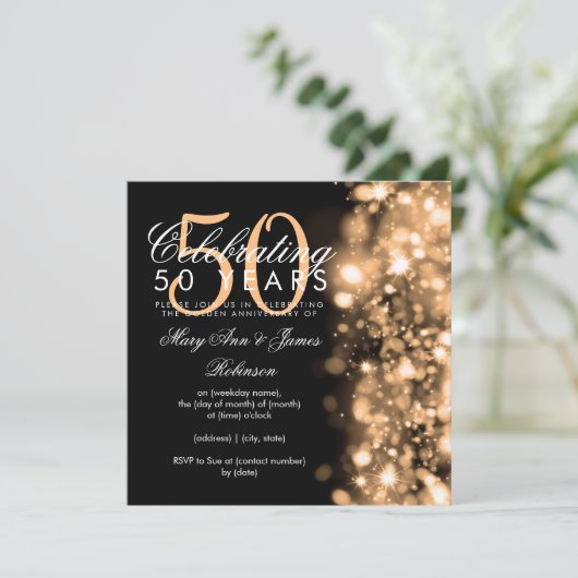 50e Jubileum voor bruiloft Glam Sparkles Gold Kaart (Staand voorkant)