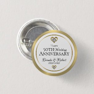 50e Jubileum voor bruiloft Gold en wit Ronde Button 3,2 Cm