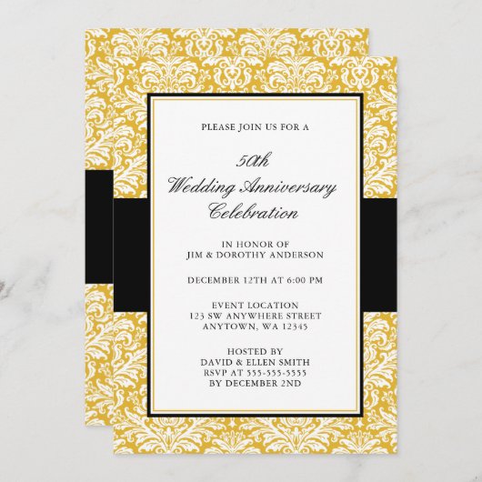 50e Jubileum voor bruiloft Gold en zwarte Damask Kaart (Voorkant / Achterkant)
