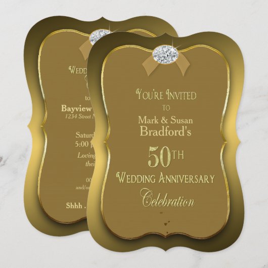 50e Jubileum voor bruiloft - Gold/Faux Diamond Kaart