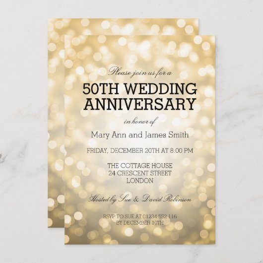 50e Jubileum voor bruiloft Gold Glitter Lights Kaart (Voorkant / Achterkant)