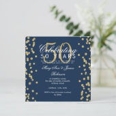 50e Jubileum voor bruiloft Gold Glitter Navy Blue Kaart (Staand voorkant)