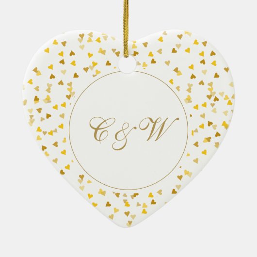 50e Jubileum voor bruiloft Gold Hearts Monogram Keramisch Ornament (Achterkant)