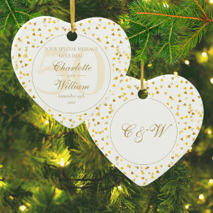 50e Jubileum voor bruiloft Gold Hearts Monogram Keramisch Ornament