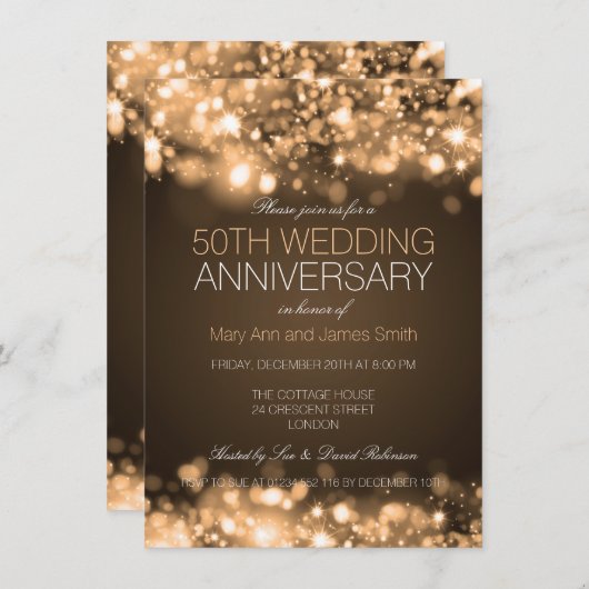 50e Jubileum voor bruiloft Gold mousserende lichte Kaart (Voorkant / Achterkant)