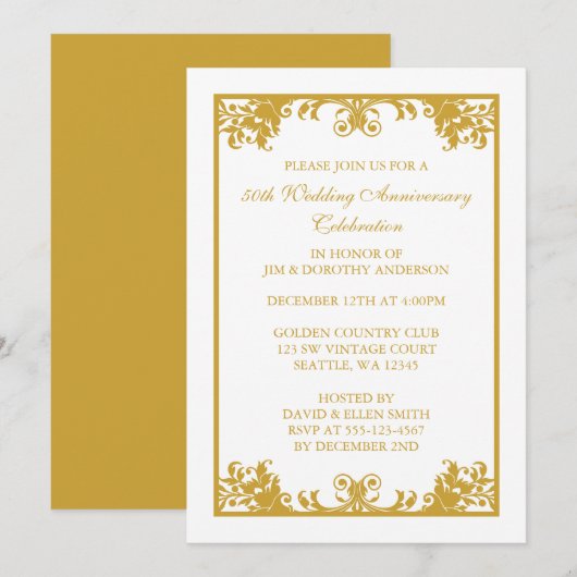 50e Jubileum voor bruiloft Gold Vlaanderen Scroll Kaart (Voorkant / Achterkant)