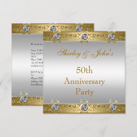 50e Jubileum voor bruiloft Gold White Kaart (Voorkant / Achterkant)