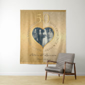 50e Jubileum voor bruiloft Golden Foto Heart Tapes Wandkleed (In situ)