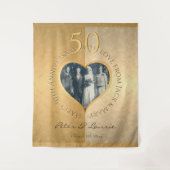 50e Jubileum voor bruiloft Golden Foto Heart Tapes Wandkleed (Voorkant)