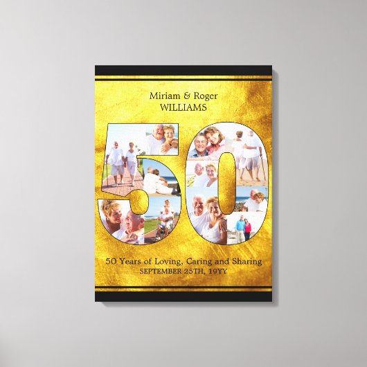 50e Jubileum voor bruiloft, goudpenseelfoto Canvas Afdruk (Voorkant)