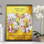 50e Jubileum voor bruiloft, goudpenseelfoto Canvas Afdruk<br><div class="desc">Gepersonaliseerd canvasafdruk ter herdenking van je 50ste trouwdag. Het nummer 50 fotocollage zit op een bruusvormige gouden en zwarte achtergrond, omlijst met uw gepersonaliseerde tekst. Het fotomalplaatje is opstelling om aantal 50 met een mozaïek van uw afbeeldingen in vierkant, landschap en portret te vormen om u veel flexibiliteit in termen...</div>