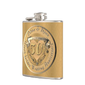 50e Jubileum voor bruiloft Hart Emblem Golden Heupfles (Links)