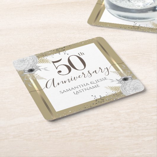 50e Jubileum voor bruiloft - Kustpapier voor het F Kartonnen Onderzetters (Schuin)