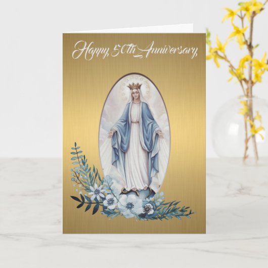50e Jubileum voor bruiloft | Maagd Mary |Goud Kaart (Gele Bloem)