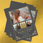 50e Jubileum voor bruiloft met Lijst op maat Kaart<br><div class="desc">50e bruiloft Jubileum met lijst persoonlijke grijze en goudfotoplatte kaart van Ricaso ...  ideaal voor verjaardagen</div>
