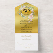 50e Jubileum voor bruiloft Monogram Floral Gold All In One Uitnodiging (Binnen)