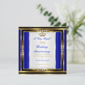 50e Jubileum voor bruiloft - Royal Blue Gold Crown Kaart (Staand voorkant)