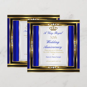 50e Jubileum voor bruiloft - Royal Blue Gold Crown Kaart