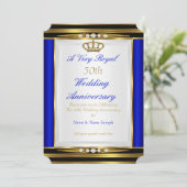 50e Jubileum voor bruiloft - Royal Blue Gold Crown Kaart (Staand voorkant)