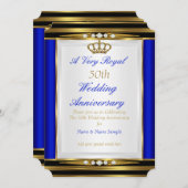 50e Jubileum voor bruiloft - Royal Blue Gold Crown Kaart (Voorkant / Achterkant)