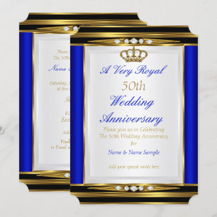 50e Jubileum voor bruiloft - Royal Blue Gold Crown Kaart