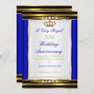 50e Jubileum voor bruiloft - Royal Blue Gold Crown Kaart
