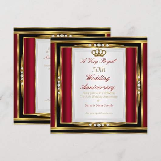 50e Jubileum voor bruiloft - Royal Red Gold Crown Kaart (Voorkant / Achterkant)