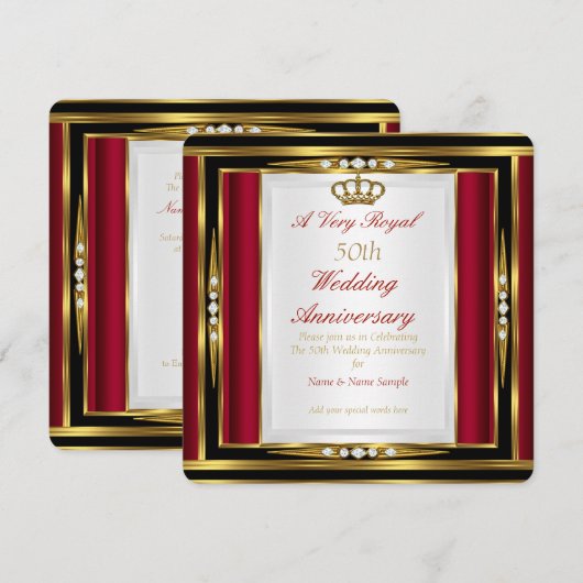 50e Jubileum voor bruiloft - Royal Red Gold Crown Kaart (Voorkant / Achterkant)
