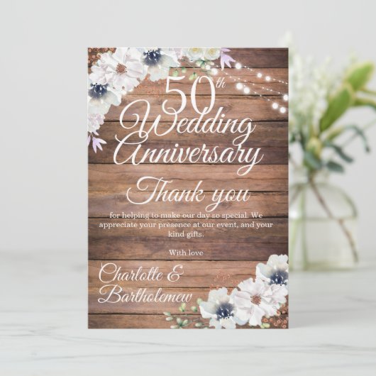 50e Jubileum voor bruiloft Rustic Floral Bedankkaart (Staand voorkant)