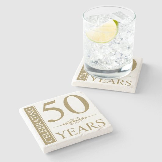 50e Jubileum voor bruiloft Stenen Onderzetter (Zijkant)