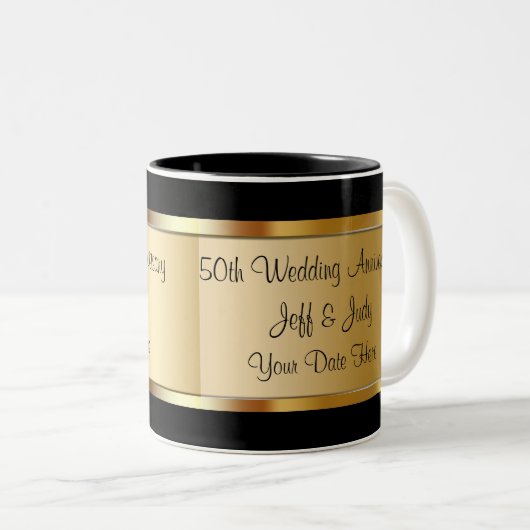 50e Jubileum voor bruiloft Tweekleurige Koffiemok (Voorkant rechts)