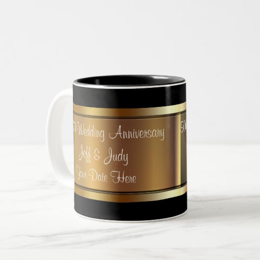 50e Jubileum voor bruiloft Tweekleurige Koffiemok (Voorkant links)