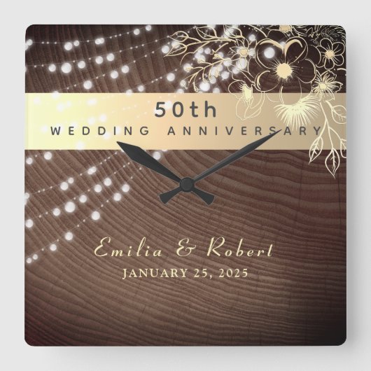 50e Jubileum voor bruiloft Vierkante Klok (Voorkant)